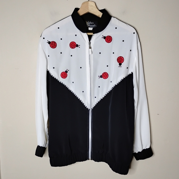 Vintage Silver Threads Ladybug Embroidered Jacket Women’s Small Full Zip 90s - Picture 2 of 8